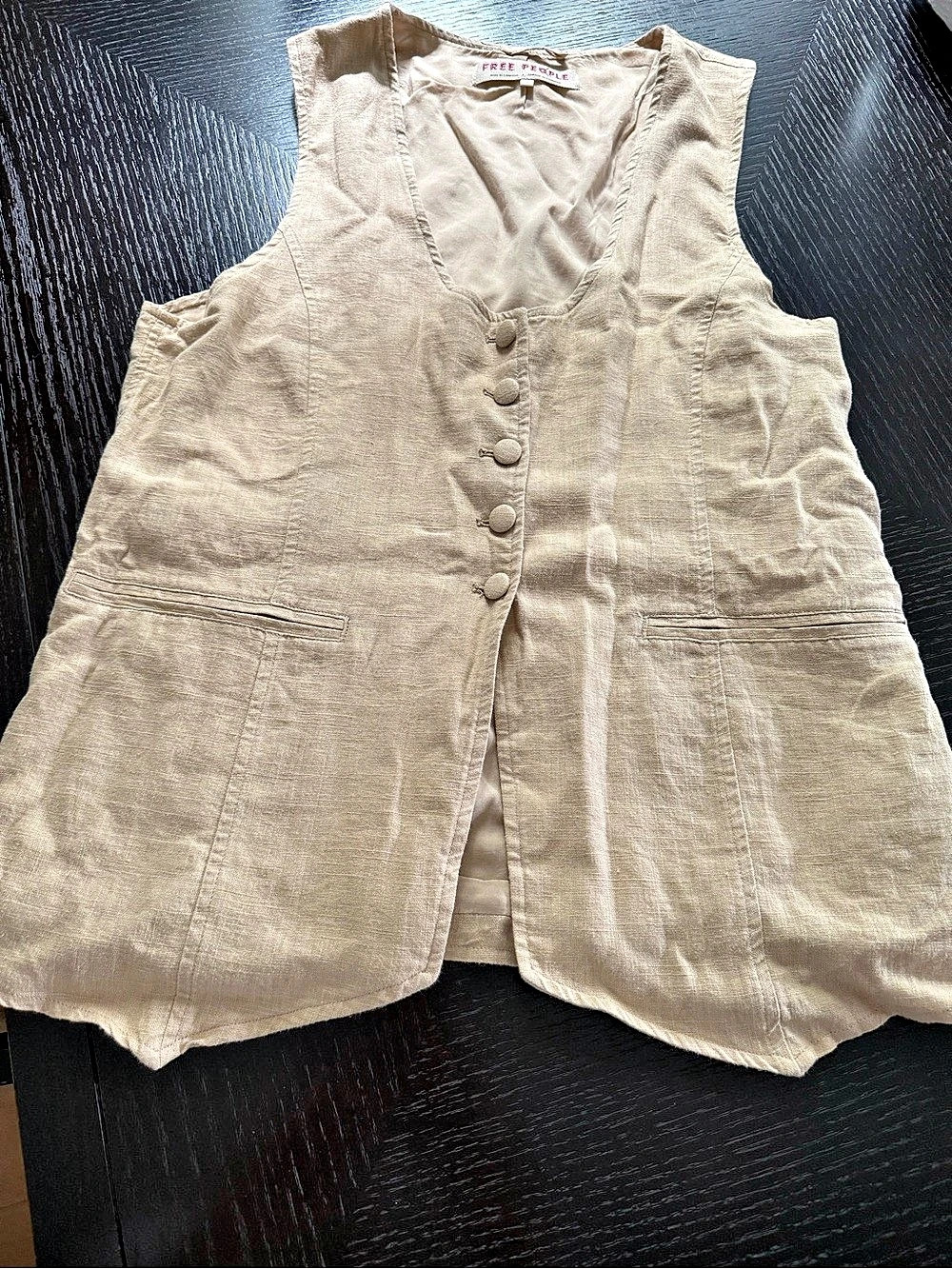 Free People Millie Linen Vest Beige Large